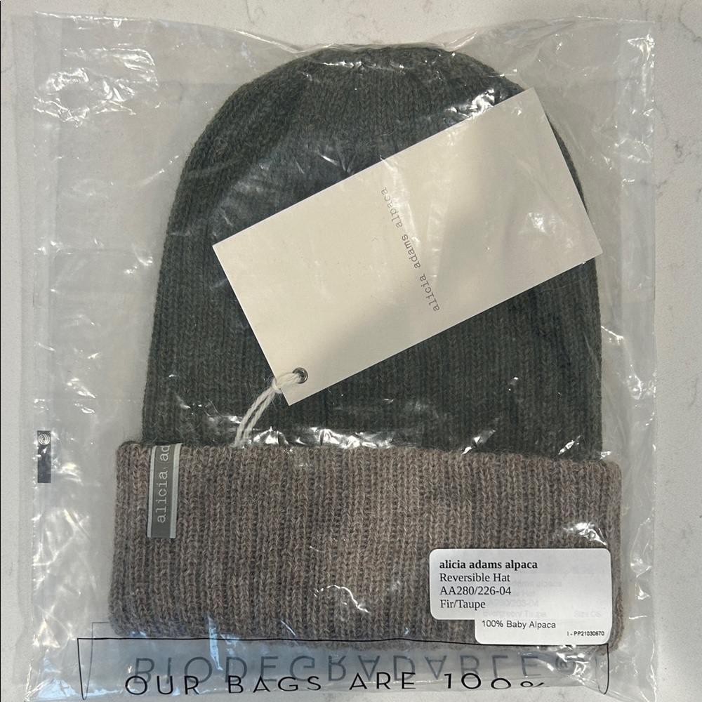 Alicia Adams Alpaca Reversible Hat Beanie - Green and Brown